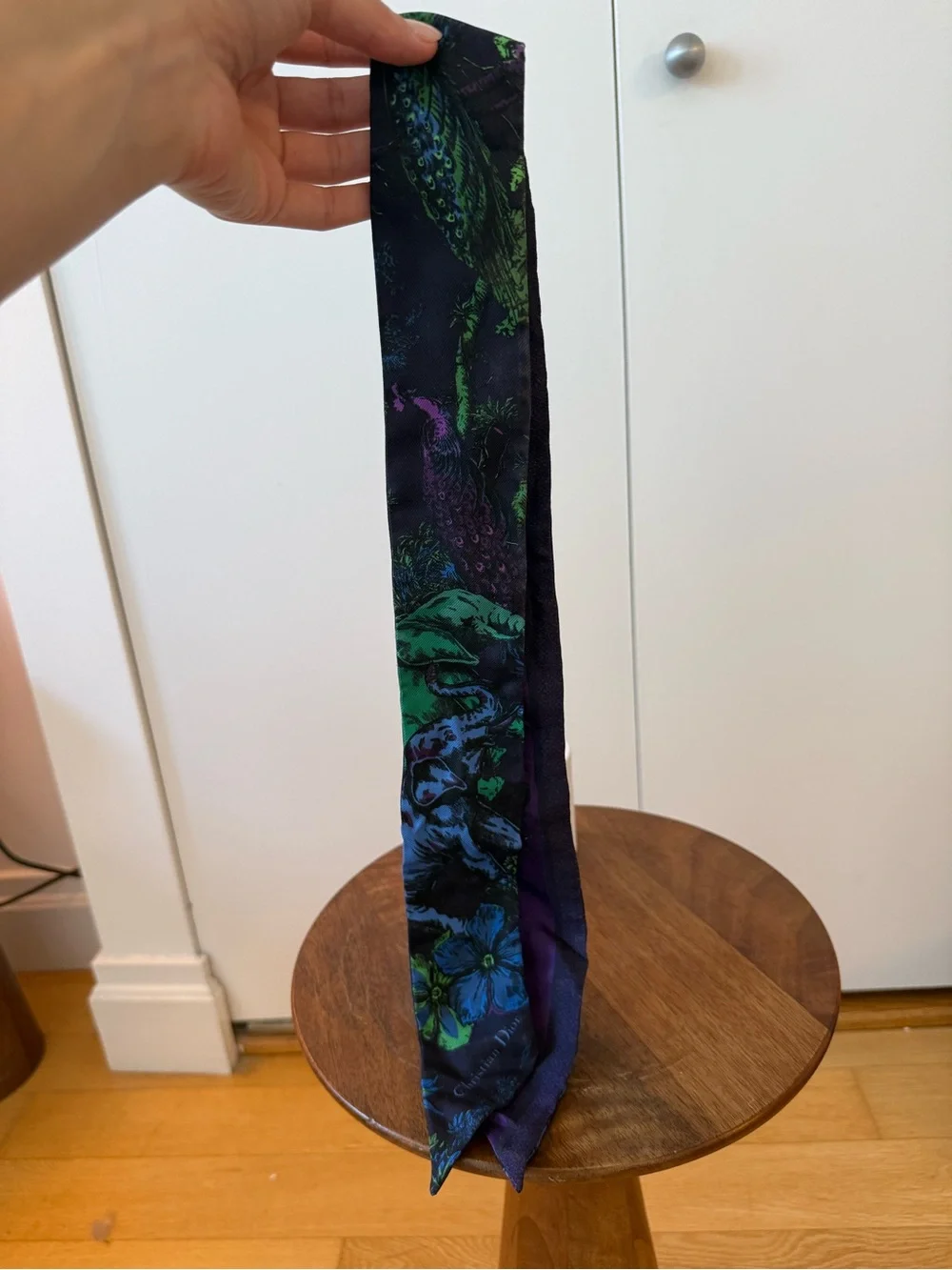 Dior Purple Green Black Floral Silk Twilly Scarf